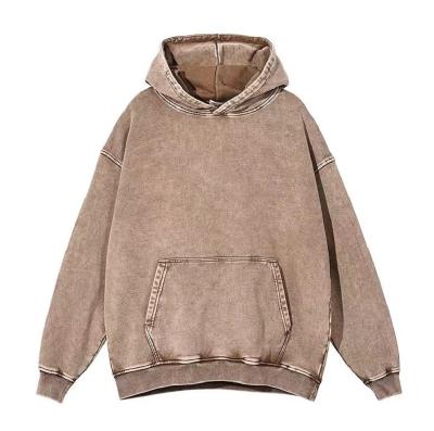 China Waterproof Wholesale men's black vintage clothing acid washed oversized heavyweight distressed hoodie style stone acid wash sweatshirt for sale