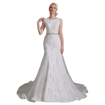 China 2022 new anti-static made in china finely processed white wedding dress sleeveless tail sexy wedding dress for sale