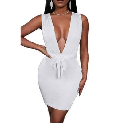 China Anti-Static Made In China Promotional Fashionable Sexy Mini Party Dress For Sale Tight V-Neckline for sale