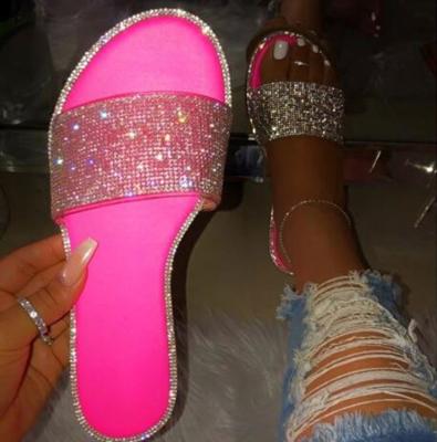 China 2020 Summer New Arrival Designer Breathable Rhinestone Crystal Jelly Sandals Ladies Casual Womens Sandals Diamond Slippers Flat Slides With for sale