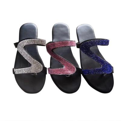 China Fashion Trend Women Bling Slippers Ladies Crystal Slides Flat Sandals Beach Shoes Female Sandals for sale