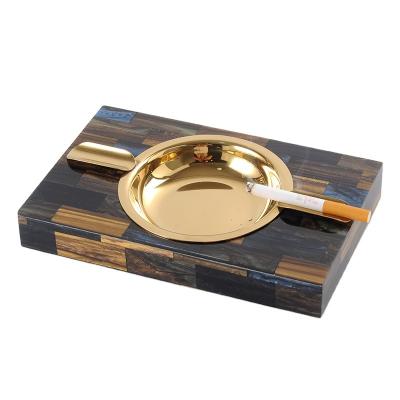 China Common Outside and Inside Ash Tray Tiger Eye Stones Smoke Ashtray Semi-precious Cigarette Ashtray for sale