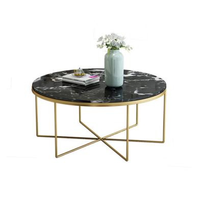 China Nordic Narture Stone Design Style Unique Modern Marble Living Room Height Coffee Tea Table Stainless Steel Gold Metal Legs Low Round Shape for sale