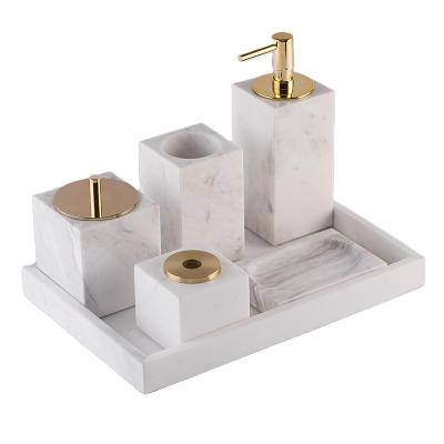 China Natural Foam Soap Dispenser Stone Marble Bathroom Bottle Series Serving Tray Soap Base For Wild Texture Interior Luxury Hard Scene Seven-piece Set for sale