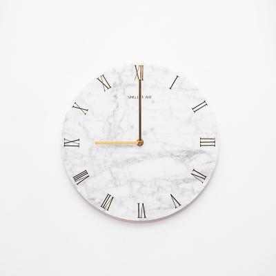 China Home Decor Clock Contemporary Marble Stone Wall Clocks Natural Carraba Texture Quartz Hanging Clock Analog for sale