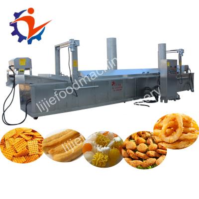 China High Efficiency Easy Operate Automatic Natural Gas Heated Continuous Ready-Made Tofu Fish Pilika Noodle Deep Fryer Machine With Oil Filter for sale