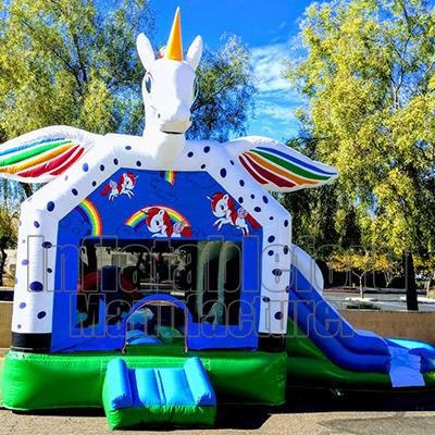 China Commercial Indoor And Outdoor Playground Unicorn Jumping House With Slide And Pool for sale