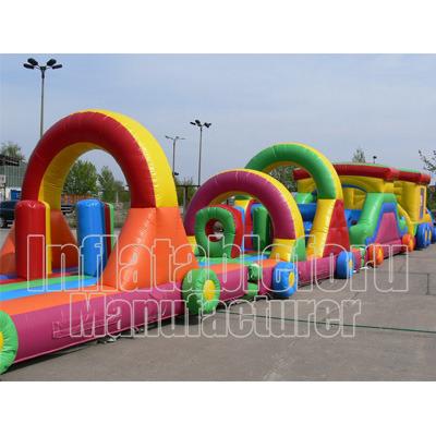 China Commercial PVC Bounce House Inflatable Train Land Obstacle Course For Kids for sale