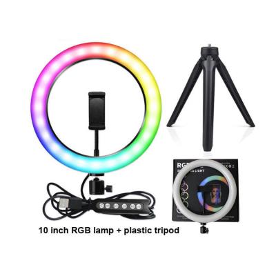 China Warm Makeup RGB LED Phone Selfie Ring Light Live Broadcast 10inch Collapsible tik tok circle led ring light 10inch for sale