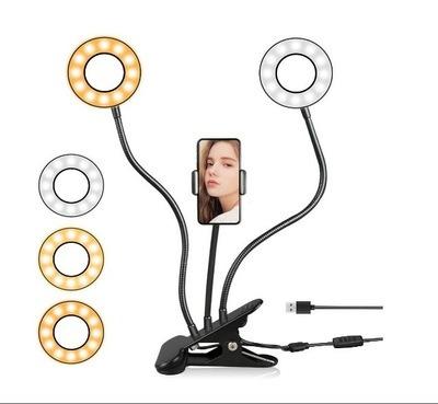 China Adjustable Shine Live Stream Makeup Flexible Clips Holder Two 3 Inch Mini Table Selfie Ring Light With Cell Phone Stand Holder for sale