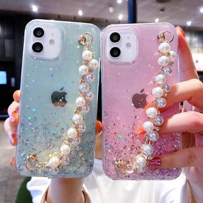 China Soft Pearl Strap Phone Case For iPhone 11 12 13 pro XS Max X XR 7 8 6 6s Plus Se 2022 Mini Glitter Shockproof Phone Case For iphone 7-13 pro Max for sale