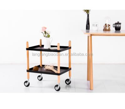 China Morden Hot Sale 2 Tiers Hotel Kitchen Dining Room Wooden Food Service Trolley Cart for sale