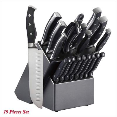 China Sustainable Kitchen Knife Sets 19pcs Knife Block Set ABS Handle Kitchen Knife With Wooden Block for sale