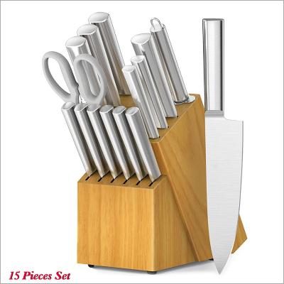 China Viable Professional Hollow Handle Kitchen Knife Set 15pcs Kitchen Knife Set With Stand for sale