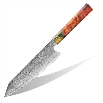 China Professional Chef Kitchen Knife 67Layer VG10 Damascus 10cr15Mov Core Chef Knives With Colorful Resin Steel Sharp Handle Viable for sale