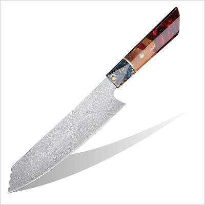 China Viable Hot Selling VG10 Steel 8 Inch Kitchen Knife With Rivets Resin Wood Handle Damascus Steel Chef Knife for sale