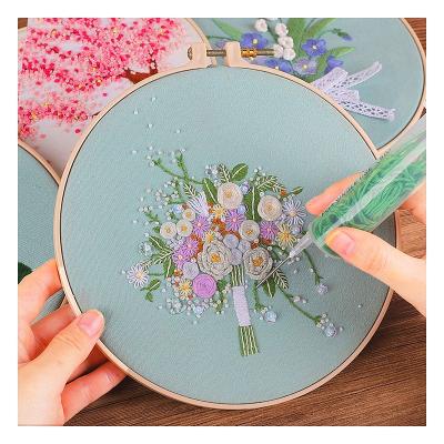 China Europe Stitch Embroidery Set Custom Cross Flower Patterns Sewing Set With Bead Embroidery Hoop Handmade Arts Crafts Sewing Gift for sale