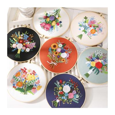 China Wholesale Custom Europe France Garden Flower Beginner Embroidery Cloth Threads Bag Diy Landscape Sewing Cross Stitch Material Kit for sale