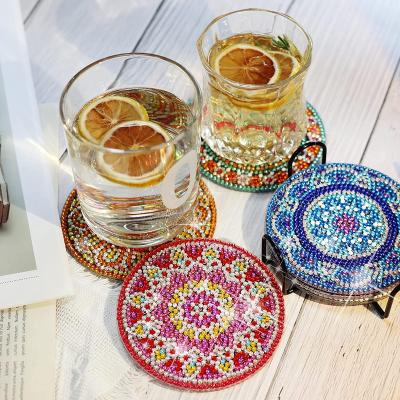 China DIY 6 Pcs Diamond Painting Coasters with Stand DIY Mandala Coasters Diamond Painting Kits for Adults and Kids Art Craft Supplies for sale