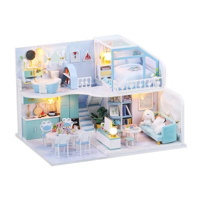 China Educational DIY TOY Role Play DIY Toy Big Kids Wooden Doll House Villa with Accessories Doll Room Furniture Dollhouse Dream 3D Puzzle for sale