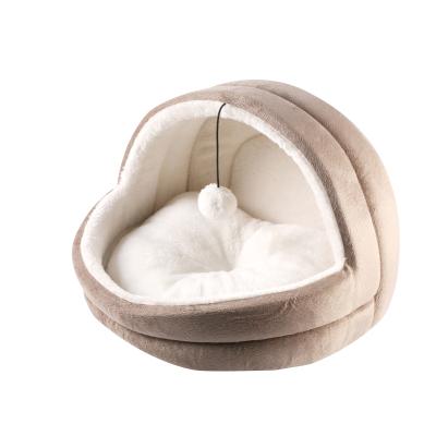 China Pawise rattan plush pet foldable comfortable cute luxury igloo bed indoor rattan puppy bed for dogs cats with Removeable pillow for sale