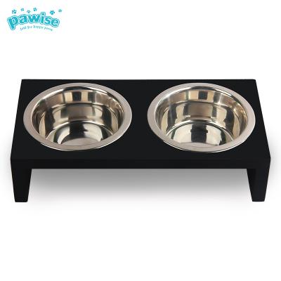 China Pawise Automatic Ready To Board Hot Selling Luxury Double Stainless Steel Elevated Pet Food And Water Bowl With Plastic Bottom Bowl For Dog for sale