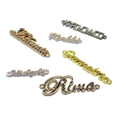 China Metal Workable Zinc Alloy Sewing Customize Custom Letter Logo Clothing Plate Name Label Tag For Handbag for sale