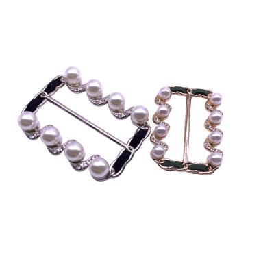 China Fashion Adjustable Nickel Free Zinc Alloy Metal Belt Buckle Slider Buckle with Pearl and Rhinestone for Dress for sale