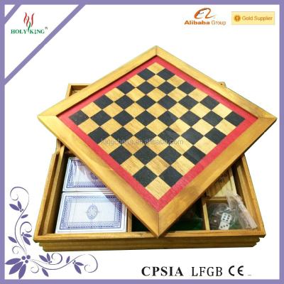 China Promotion Gift Wooden 7 In 1 Combination Game Wooden House Chess Set for sale