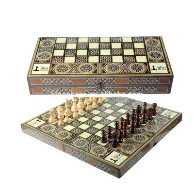 China Wooden Wooden Backgammon and Chess Combination Game Set 2 in 1 Antique Wooden Game Set for sale