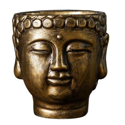 China Modern Customized Buddha Pattern Cement Pot Design Flower Pot With Painting For Green Plant Home Decor for sale