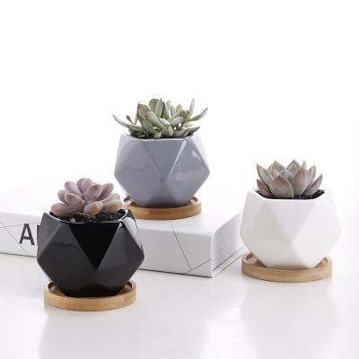 China Small Eco-friendly Modern Indoor Ceramic Succulent Pot Geometric Design Planter for sale