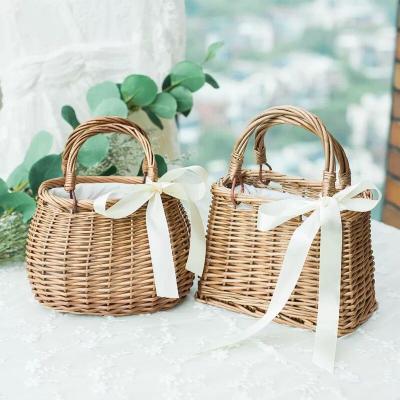 China Garden Style Flower Basket Handbag South Korea Rattan Woven Basket Plant Cloth Striping New Willow Women's Bag for sale