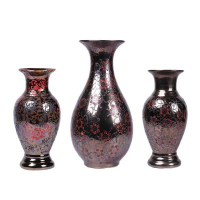 China Eco-friendly Ceramic Glaze Porcelain Bronze New Arrival Chinoiserie Antique Ceramic Flower Vase for sale