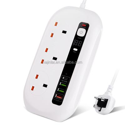 China UK Commercial Extension Panel 3 AC Sockets Overload Power Socket With Multi Timer Socket Power Strip UK PD 20W USB Socket QC3.0 Fast Charging for sale