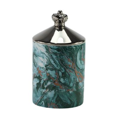 China Europe New Blue Marble Jar Candles Unique Luxury Candle Jars Wholesale Ith Bird Lid for sale