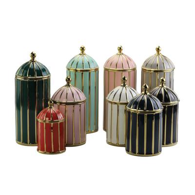 China Europe China Supply Luxury Multiple Birdcage Style Storage Jars Black Vintage Ceramic Jar for sale