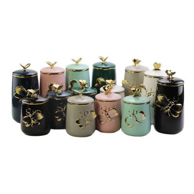 China Europe Custom Design Porcelain Vacuum Candle Jars Ceramic Storage Jar With Lid for sale