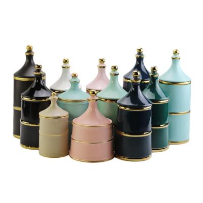 China Europe Style Luxury Solid Color Empty Candle Jars Spice Seasoning Ceramic Jar for sale