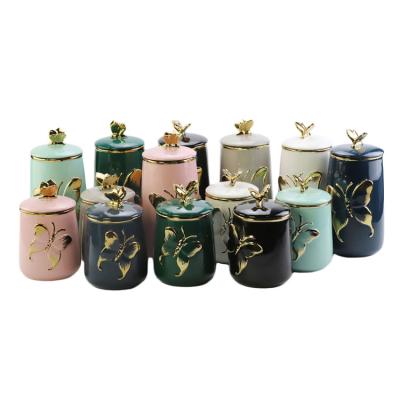 China Empty kitchen elegant sublimation jars Europe home decoration ceramic candy candle jar for sale