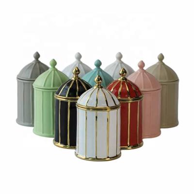 China Europe Wholesale Custom Birdcage Shaped Decorative Ceramic Candle Holder Candle Jars With Lids Bulk Wholesale for sale