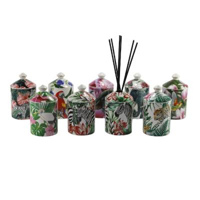 China Europe Decorative Custom Ceramic Empty Home Candle Diffuser Jars Scented Vessels With Lid Wholesale Gift Set for sale