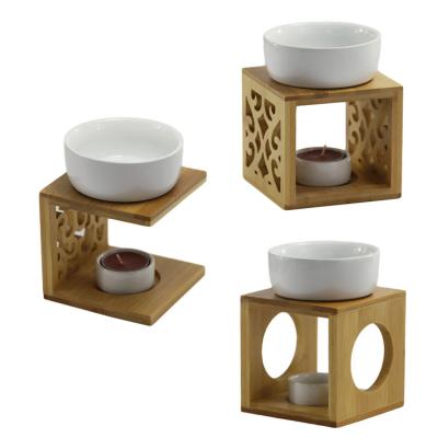 China Cheap Ceramic Burners Bamboo Home Decorative Fragrance Essential Oil Ceramic Burner for sale