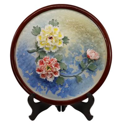 China China Logo Porcelain Souvenir Plate Custom Made High Quality Floral Trimmed Ceramic Decorative Plates Ceramic Ornament for sale