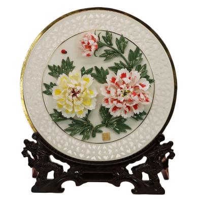 China Disposable High End Gifts Exquisite Flower Pattern Round China Souvenir Dish Ceramic Dishes for sale