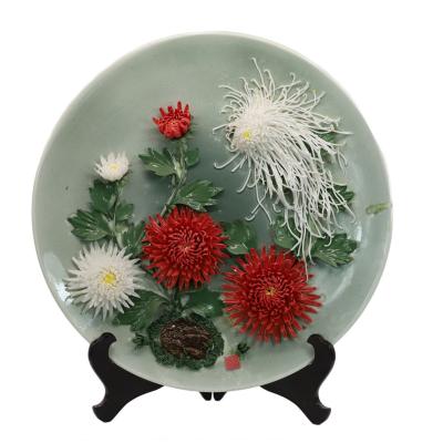 China Disposable Custom Red Chrysanthemum Ornaments Wedding Vintage Plates Ceramic Colored Dish for sale