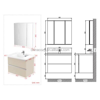 China Water Proof New Technology SMC Materials Bathroom Cabinet With Mirror Vanity And Sink 800mm for sale