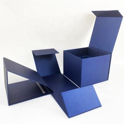 China High-quanlity Handmade Custom Matte Closure Luxury Blue Foldable Hard Paper Magnetic Gift Box for sale