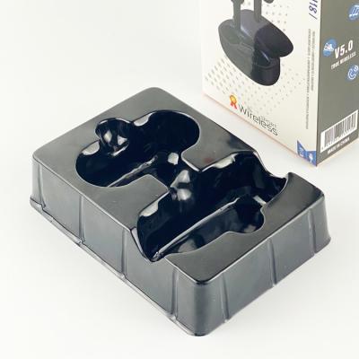 China Consumer Electronics Custom For Open Window Black Paper Boxes Blister Tray For TWS Wireless Earphone for sale