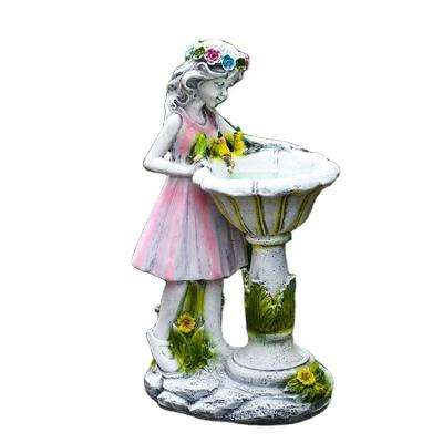 China Home Decoration Garden Angel Fairy Solar Lighted Resin Girl By Bird Bath Sculpture for sale